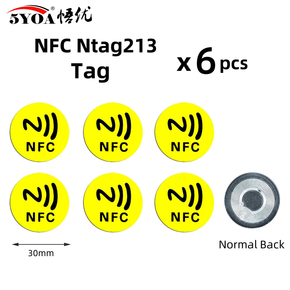 Étiquettes NFC NTAG213 - Lot de 6 Stickers 13.56 MHz pour Automatisation