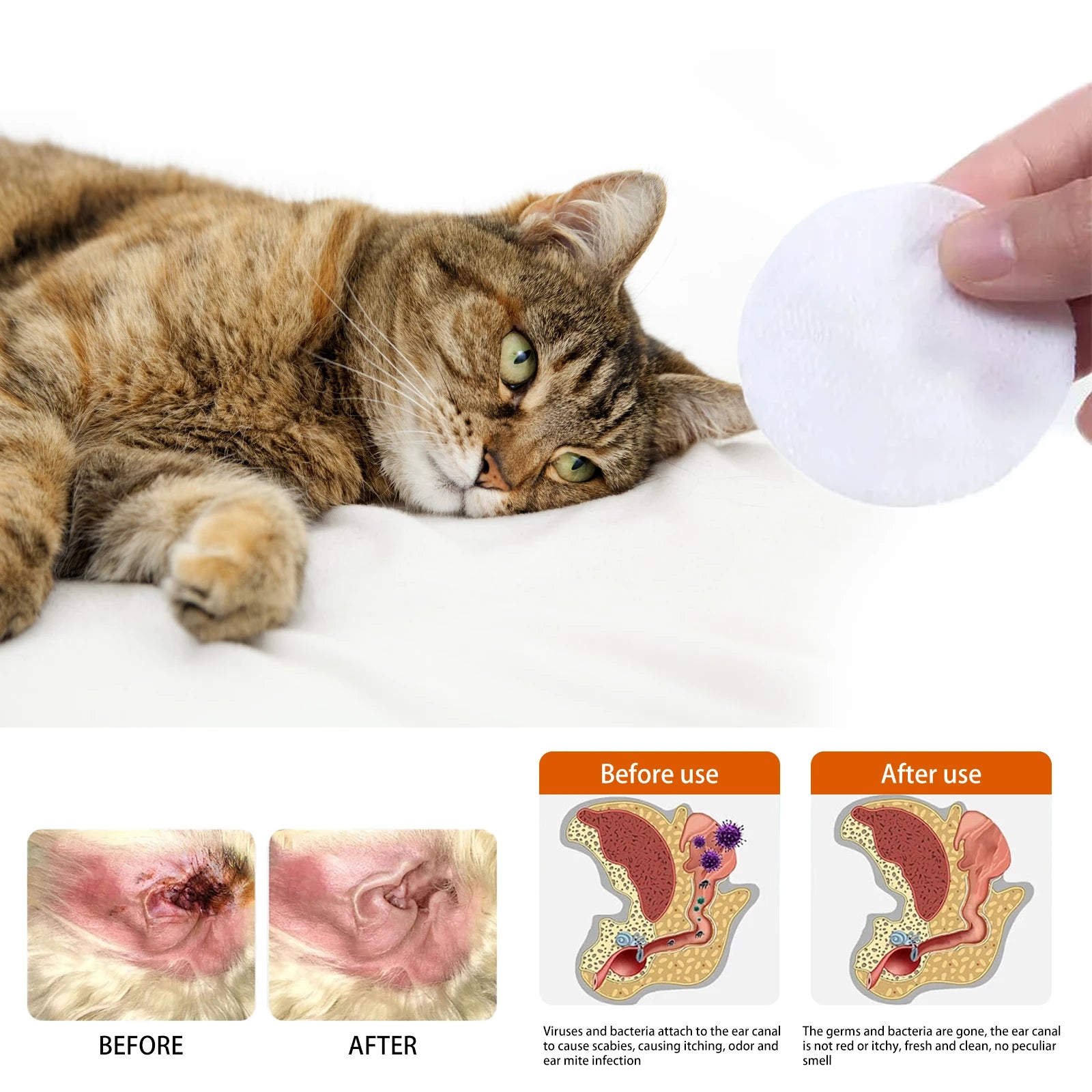 Lingettes pour Oreilles de Chien & Chat – 60 Pièces, Nettoyage Doux et Élimination des Odeurs