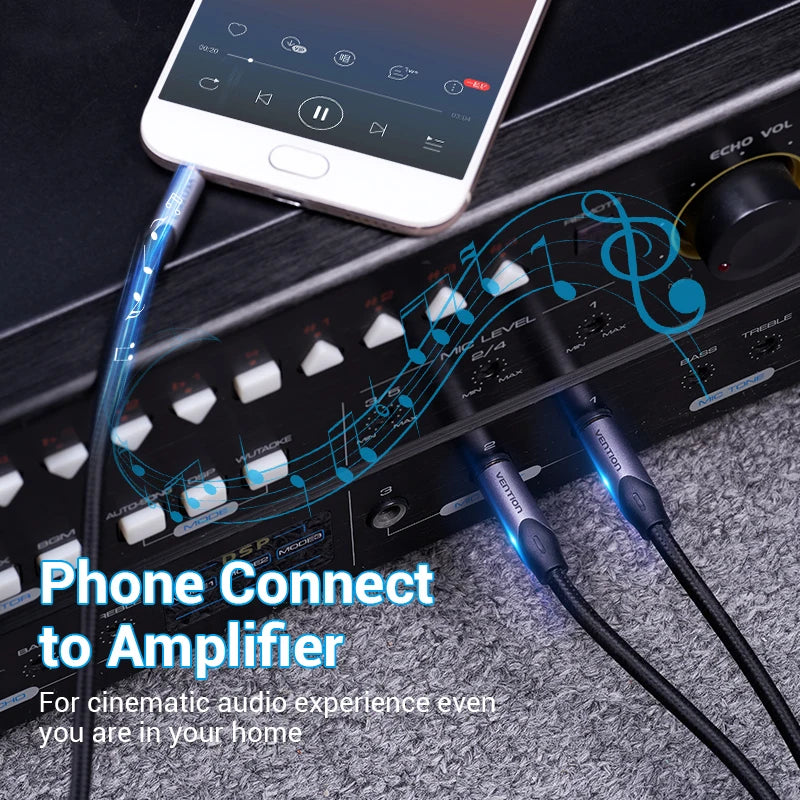 Câble Audio 3.5 mm vers Double 6.5 mm TRS Vention - Pour Mixeur/Ampli