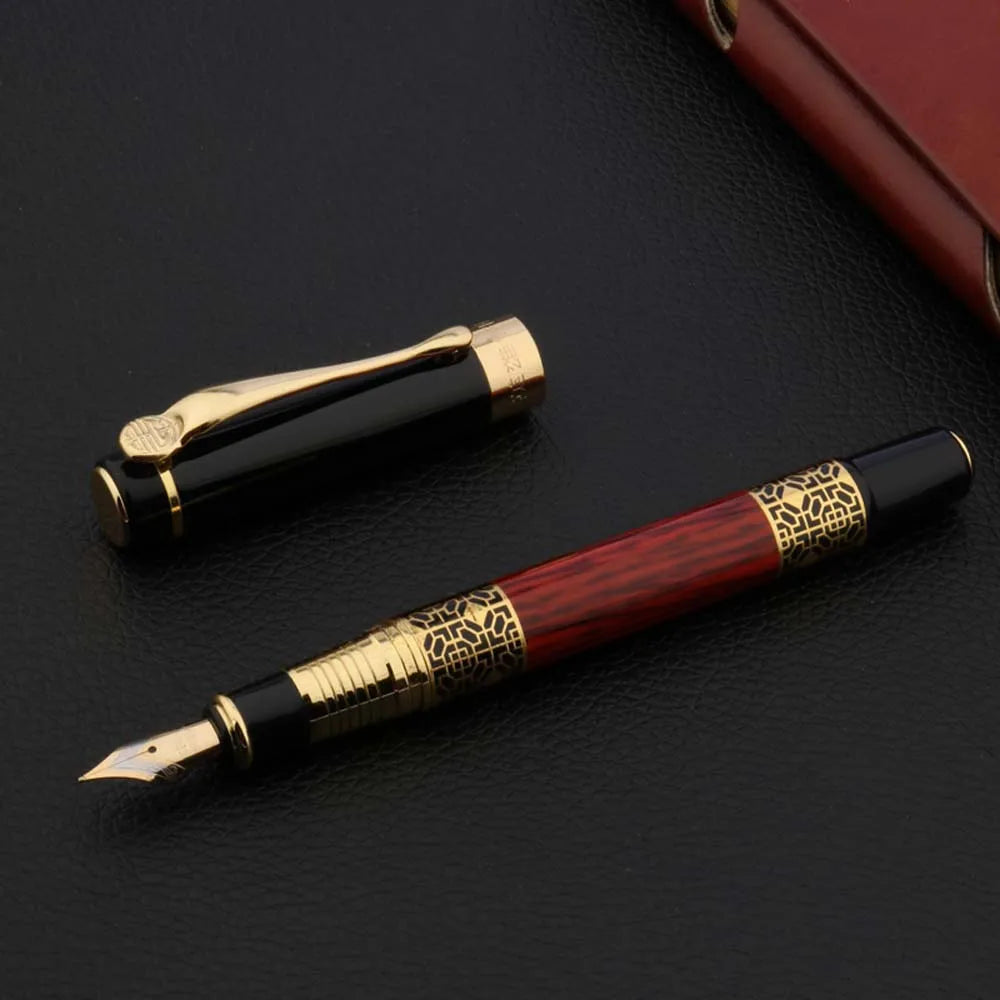 Stylo Plume Bois Acajou Sculpté Doré 530 - Luxe Bureau et Étudiant