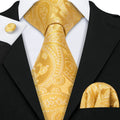 Set Cravate Jaune + Pochette + Boutons de Manchette Motif Paisley