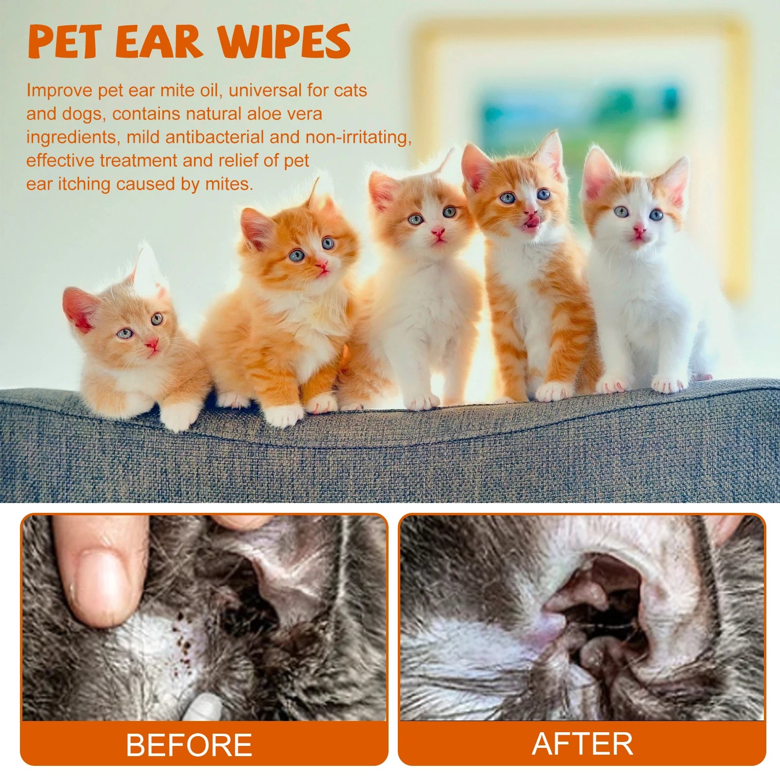 Lingettes pour Oreilles de Chien & Chat – 60 Pièces, Nettoyage Doux et Élimination des Odeurs