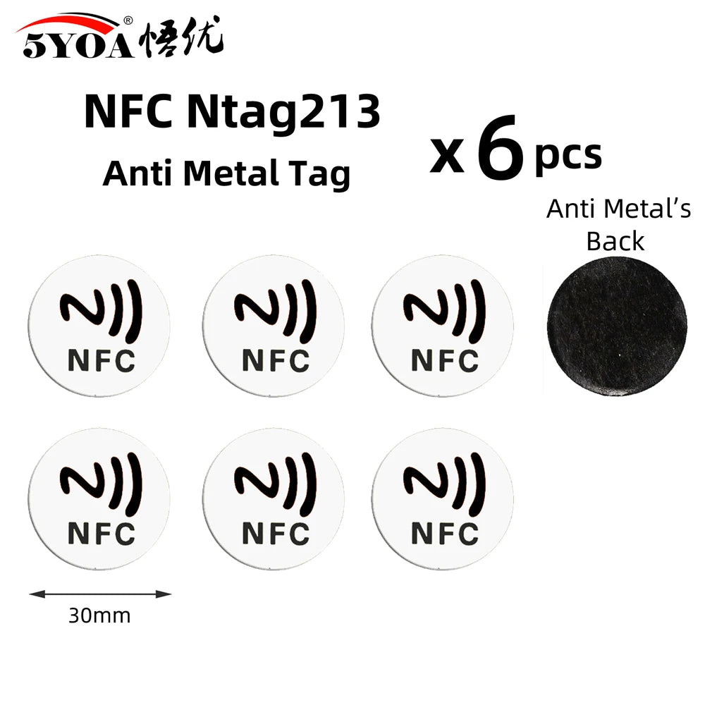 Étiquettes NFC NTAG213 - Lot de 6 Stickers 13.56 MHz pour Automatisation