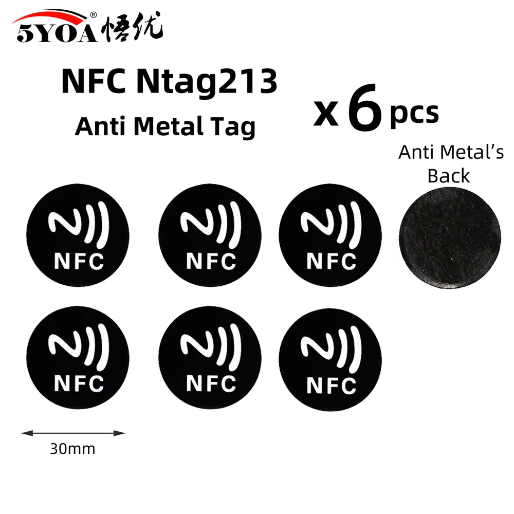 Étiquettes NFC NTAG213 - Lot de 6 Stickers 13.56 MHz pour Automatisation