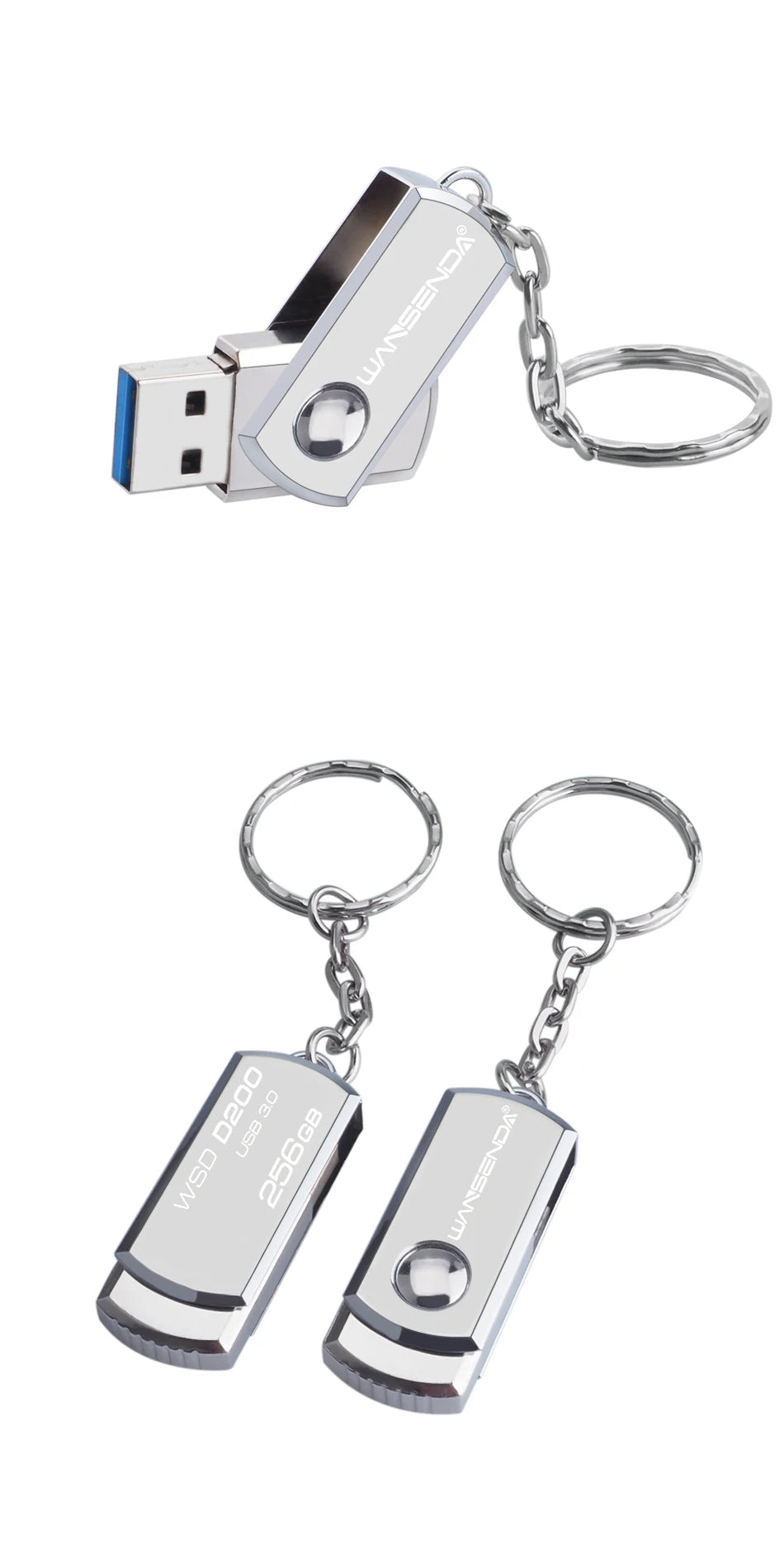 Clé USB 3.0 Métal Rotation 16 à 256 Go avec Porte-clés