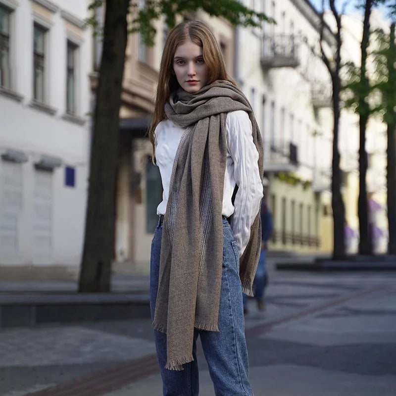 Écharpe Laine Mérinos Oversize Herringbone 90x220 cm 360g