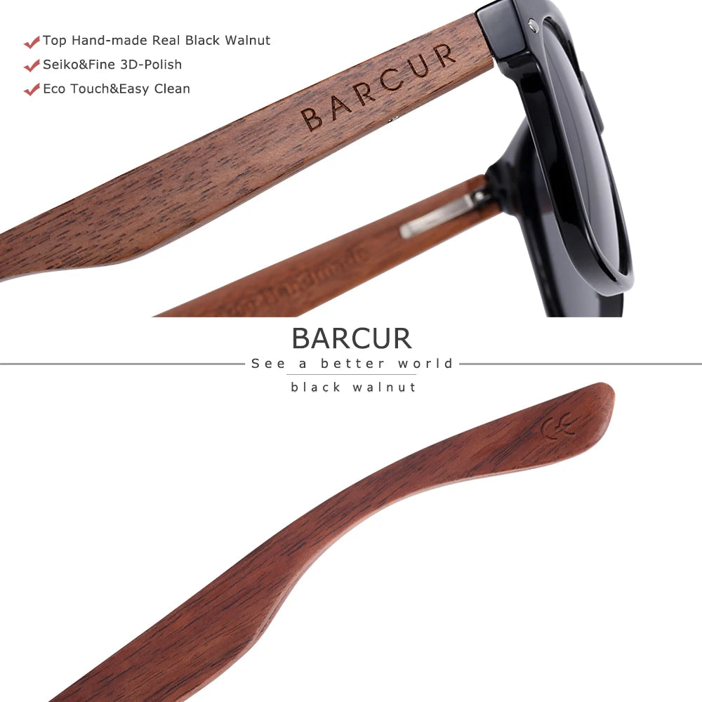 Lunettes de Soleil Bois Noyer Barcur - Polarisées Homme UV400
