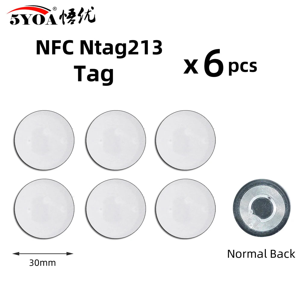 Étiquettes NFC NTAG213 - Lot de 6 Stickers 13.56 MHz pour Automatisation