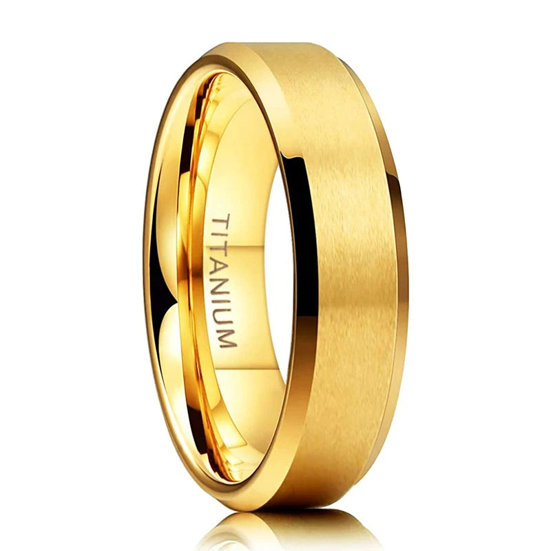 Bague Titane Pur Dorée 6 mm ou 8 mm - Alliance Mariage Brossée Luxe