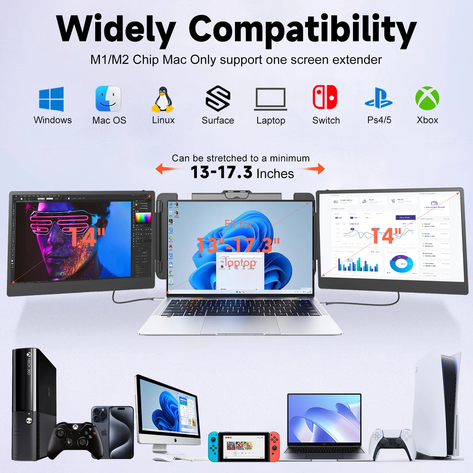 Écran Portable Triple pour Laptop 14" FHD 1080p - Extension Écran USB-C
