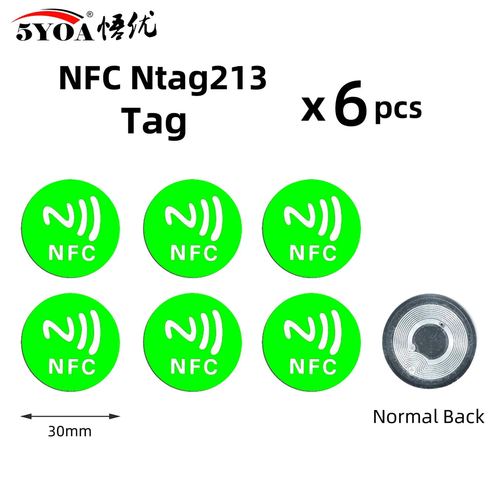 Étiquettes NFC NTAG213 - Lot de 6 Stickers 13.56 MHz pour Automatisation