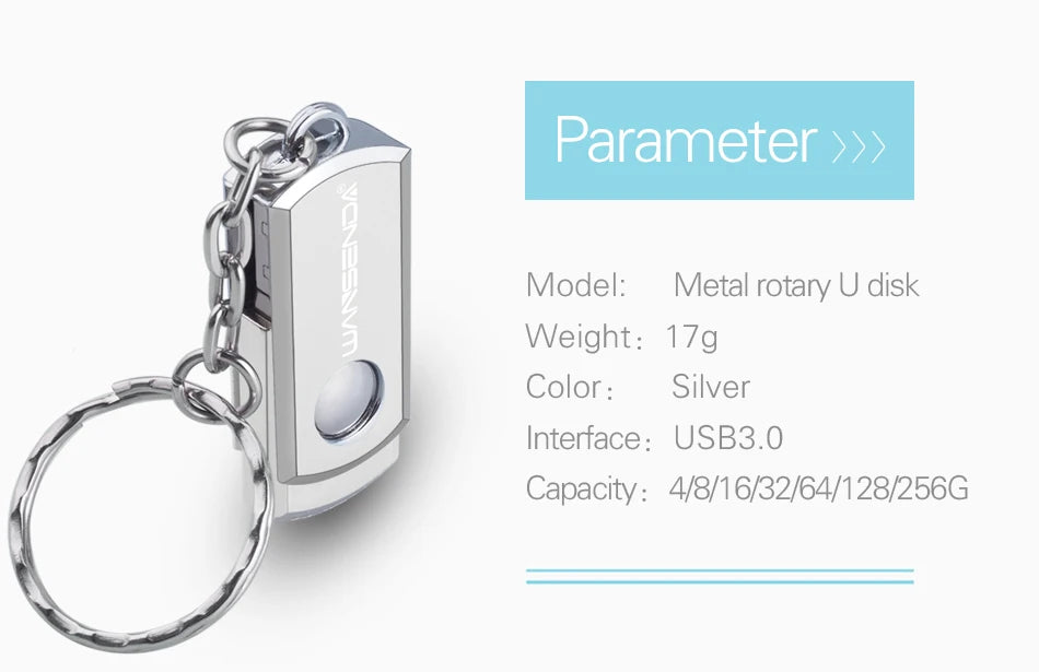 Clé USB 3.0 Métal Rotation 16 à 256 Go avec Porte-clés