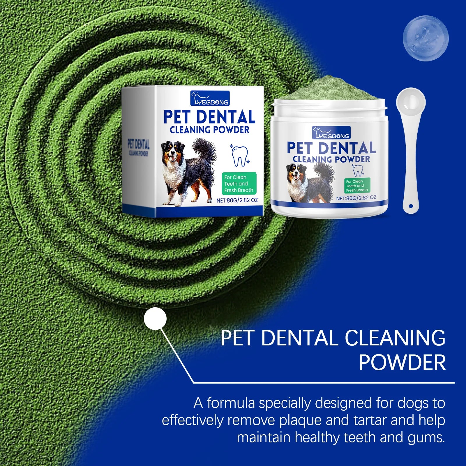 Poudre Nettoyante Dentaire pour Chien – Menthe Poivrée, Élimine le Tartre et les Odeurs
