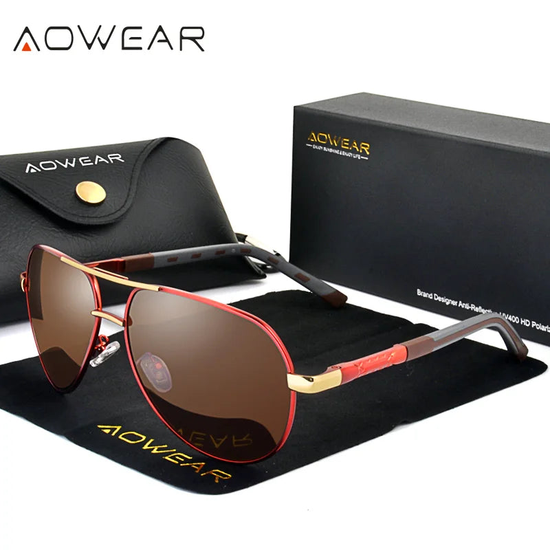 Lunettes de Soleil Aviateur Polarisées Aowear - Aluminium Homme Conduite