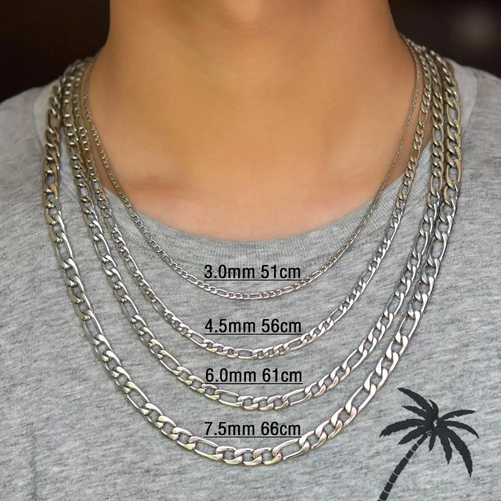 Collier Chaîne Figaro Acier Inoxydable 3-11.5 mm - Homme/Femme Style Punk
