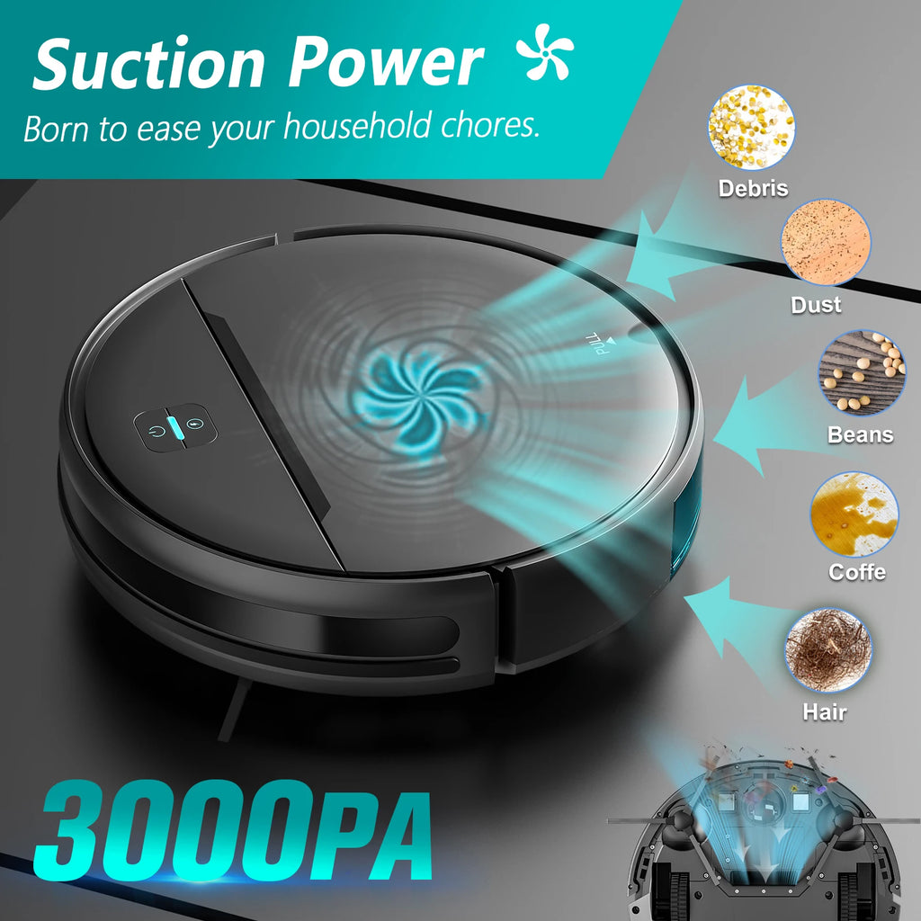 Aspirateur Robot avec Fonction Lavage – 3000Pa, Navigation Gyroscope, Contrôle par Application