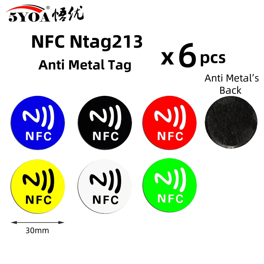 Étiquettes NFC NTAG213 - Lot de 6 Stickers 13.56 MHz pour Automatisation
