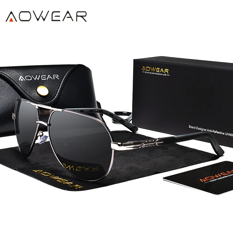 Lunettes de Soleil Aviateur Polarisées Aowear - Aluminium Homme Conduite