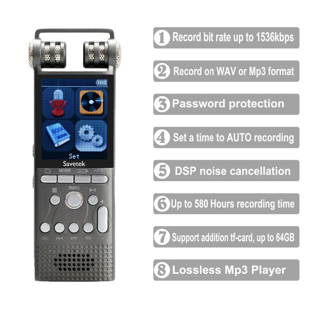 Enregistreur Audio Numérique Vocal 8/16 Go - Stylo USB - 100h d'Autonomie