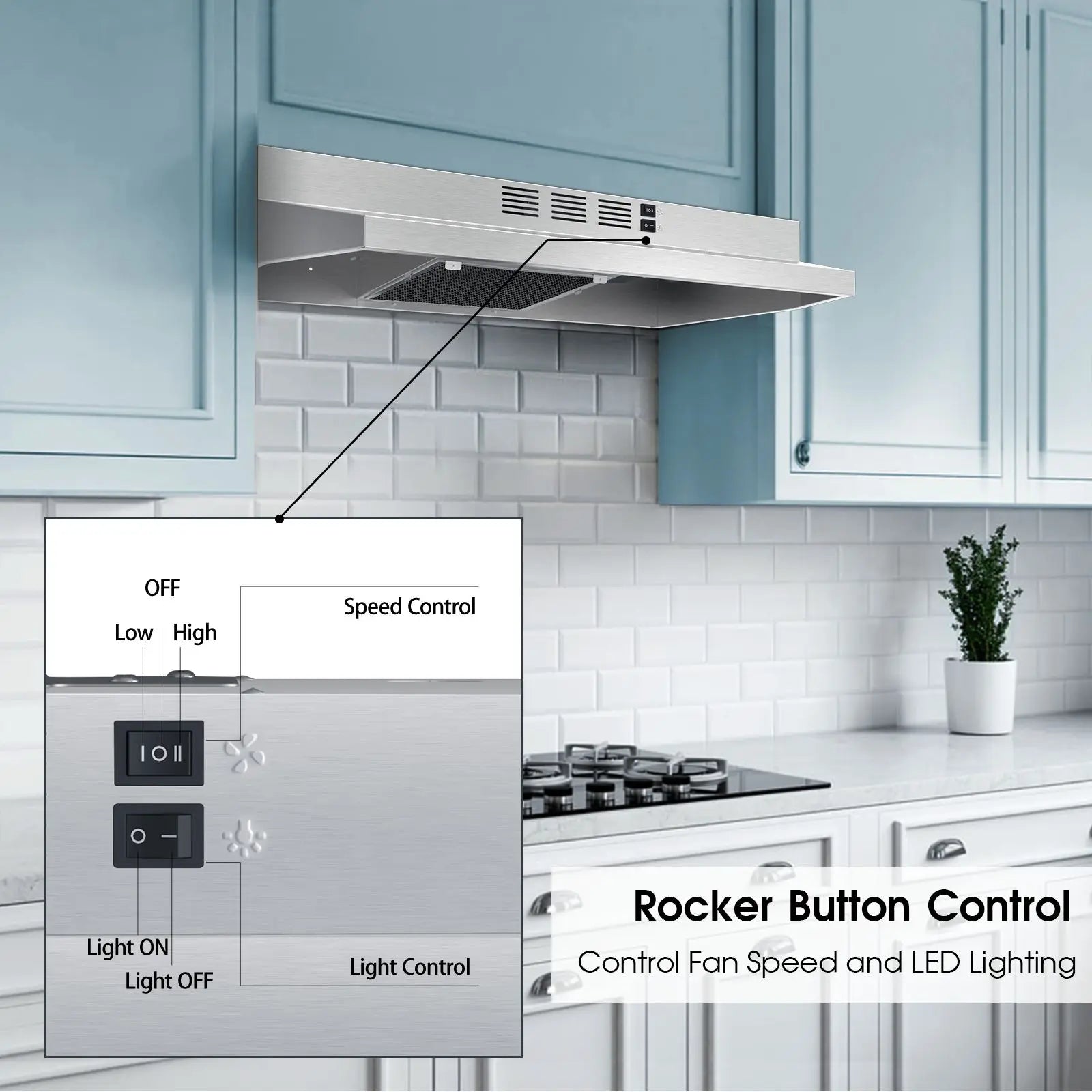 Hotte de Cuisine Sous Meuble 30 Pouces – 280 CFM, Acier Inoxydable 430, Filtre Aluminium + Charbon Actif