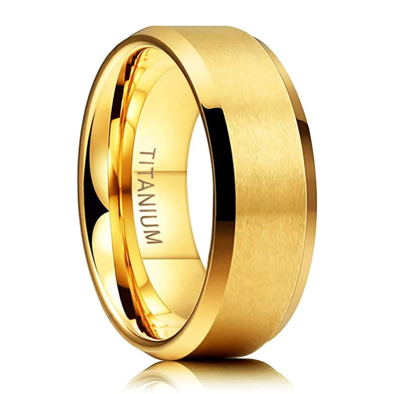 Bague Titane Pur Dorée 6 mm ou 8 mm - Alliance Mariage Brossée Luxe