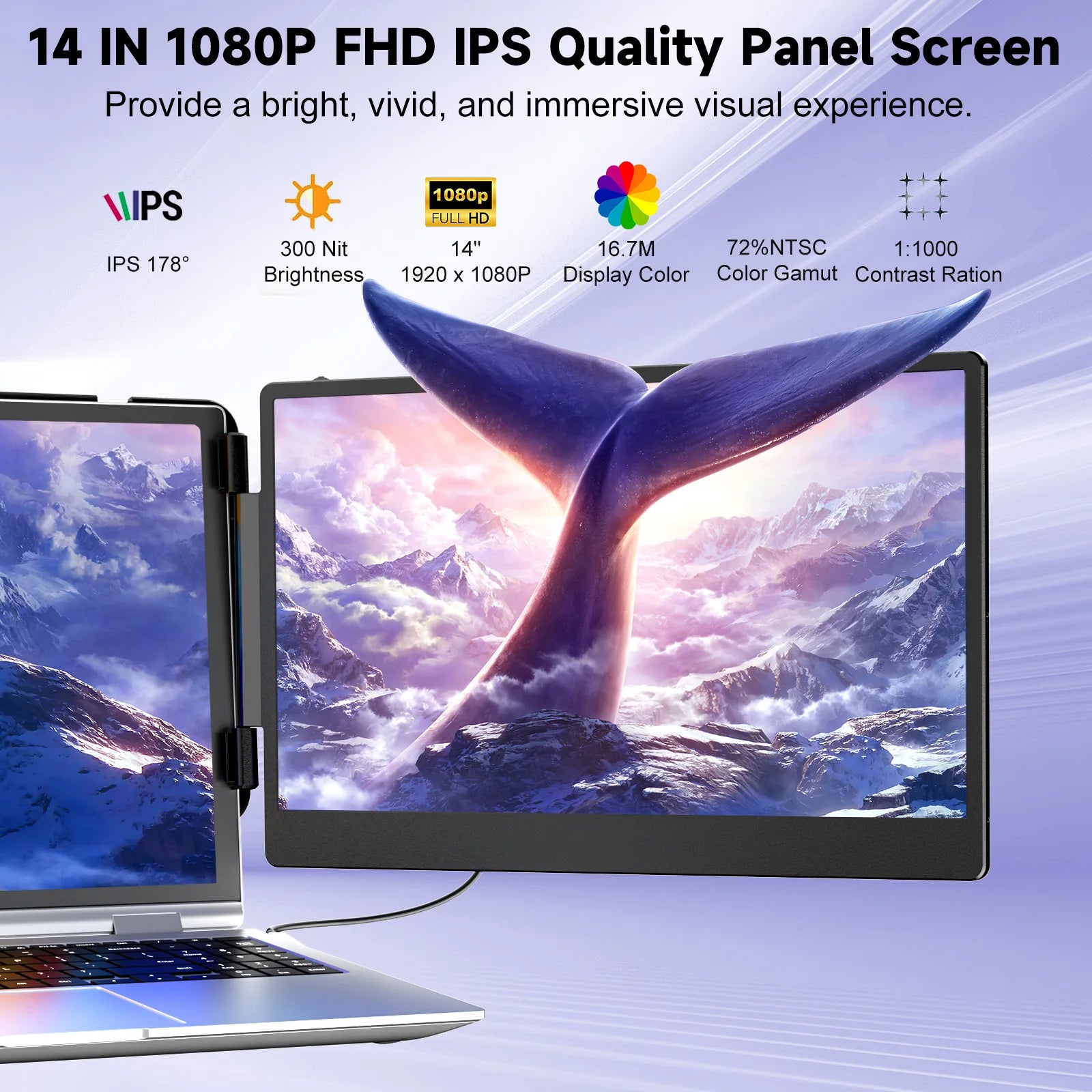 Écran Portable Triple pour Laptop 14" FHD 1080p - Extension Écran USB-C