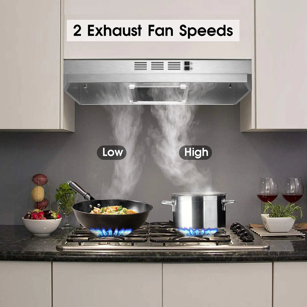 Hotte de Cuisine Sous Meuble 30 Pouces – 280 CFM, Acier Inoxydable 430, Filtre Aluminium + Charbon Actif