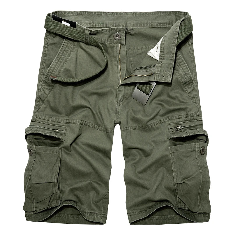 Short Cargo Militaire Homme Vert Armée - Lâche Multi-Poches Été