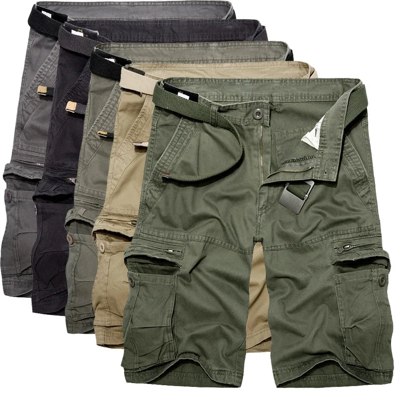 Short Cargo Militaire Homme Vert Armée - Lâche Multi-Poches Été