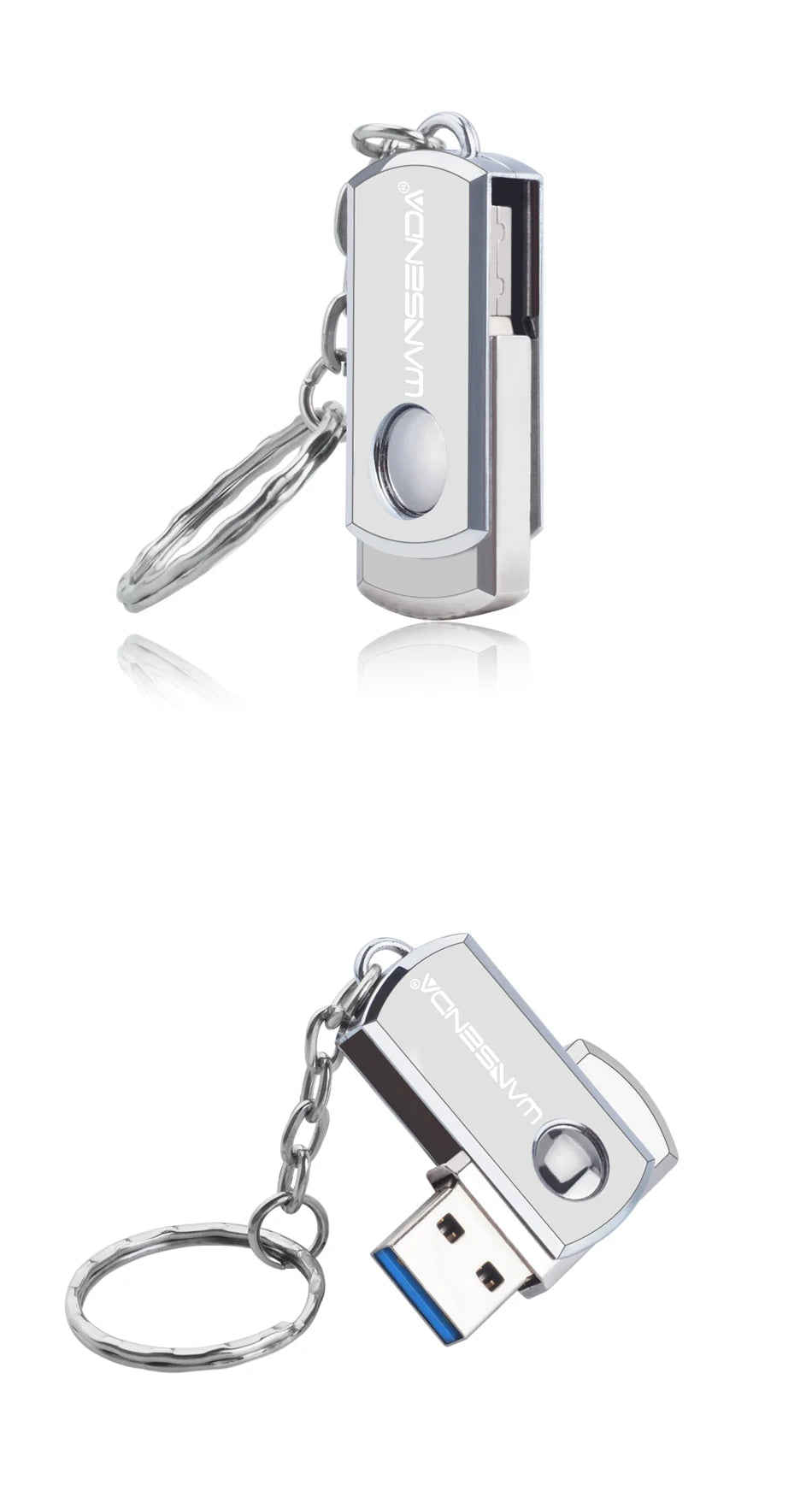Clé USB 3.0 Métal Rotation 16 à 256 Go avec Porte-clés