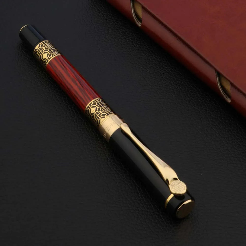 Stylo Plume Bois Acajou Sculpté Doré 530 - Luxe Bureau et Étudiant