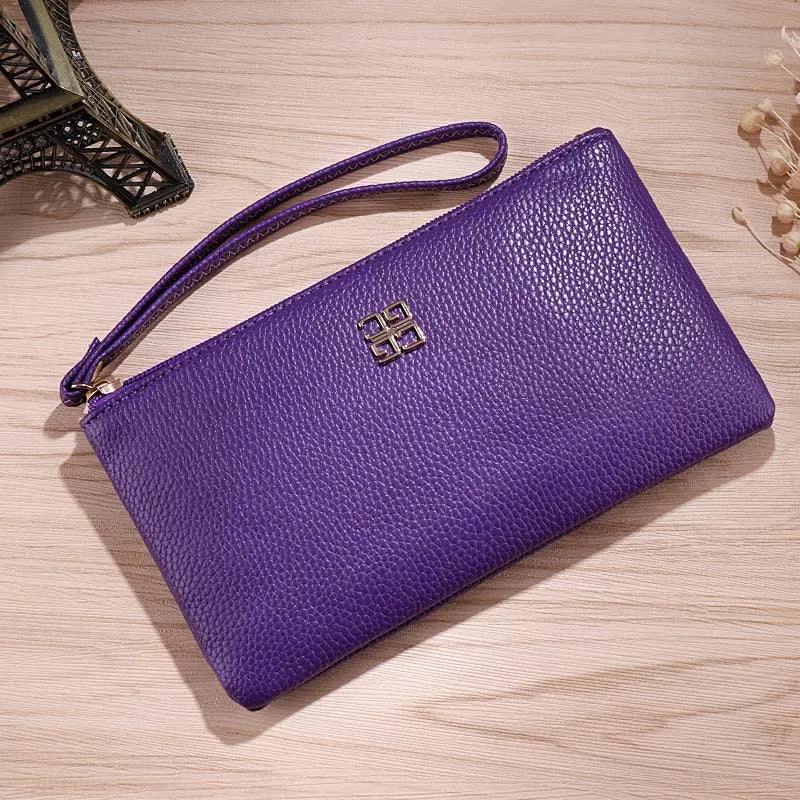 Portefeuille Femme Long Cuir - Grain Litchi avec Poche Téléphone et Zip