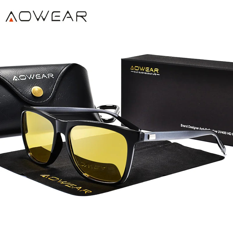 Lunettes Vision Nocturne HD Aowear - Jaune Homme Conduite de Nuit
