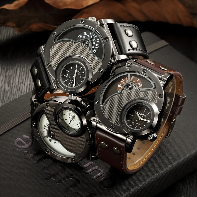 Montre Homme Oulm Designer Luxe - Double Temps Quartz Cuir