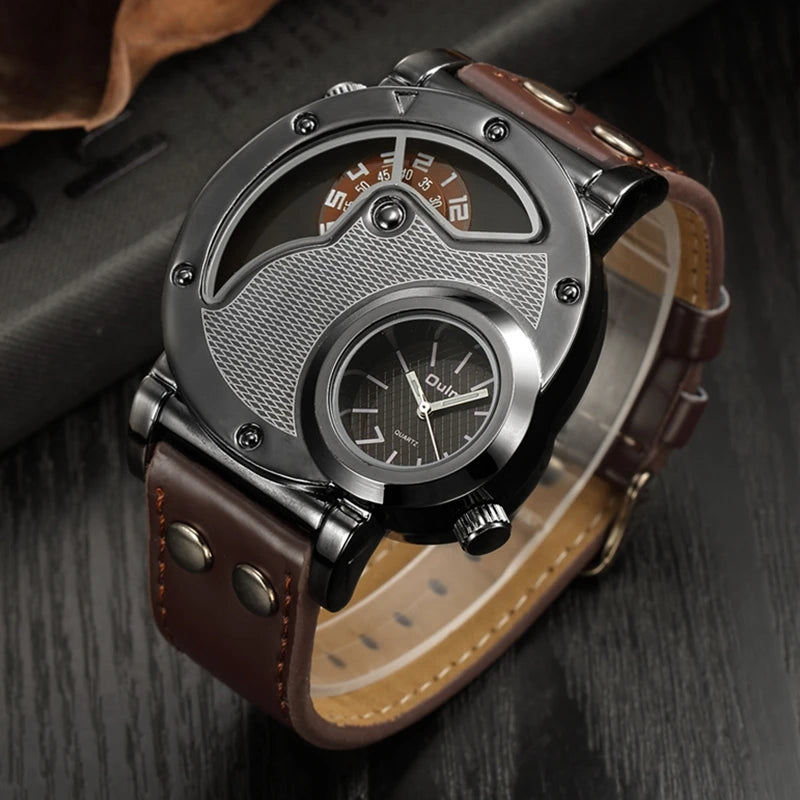 Montre Homme Oulm Designer Luxe - Double Temps Quartz Cuir