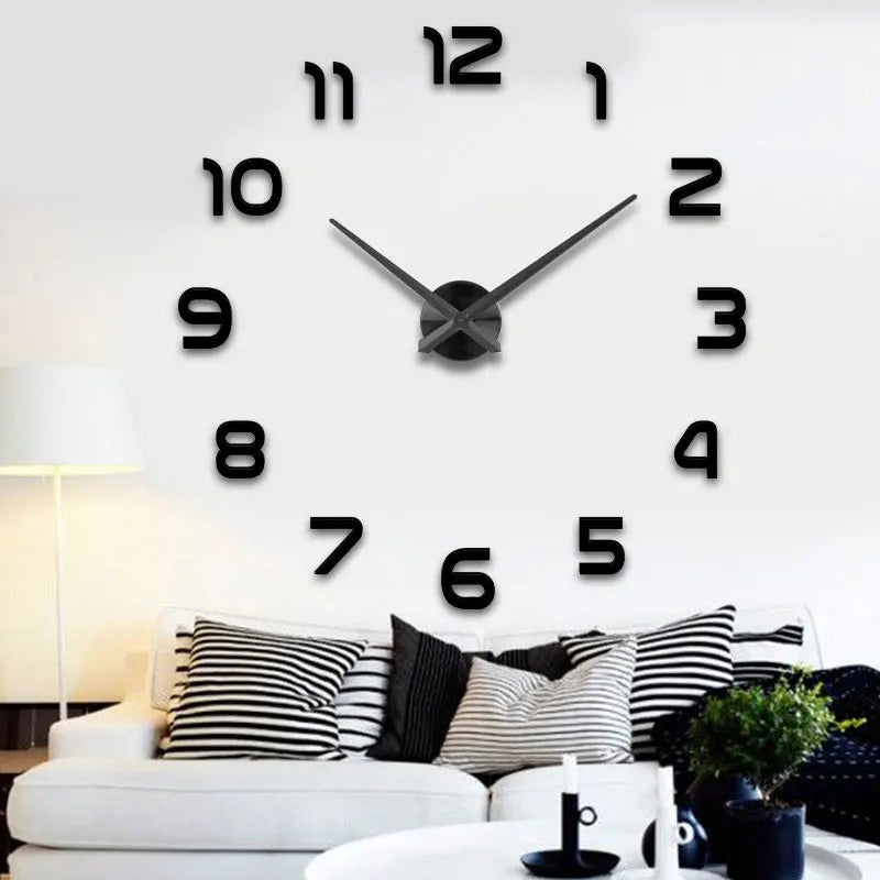 Horloge Murale 3D Miroir DIY - Grande Taille pour Salon ou Bureau