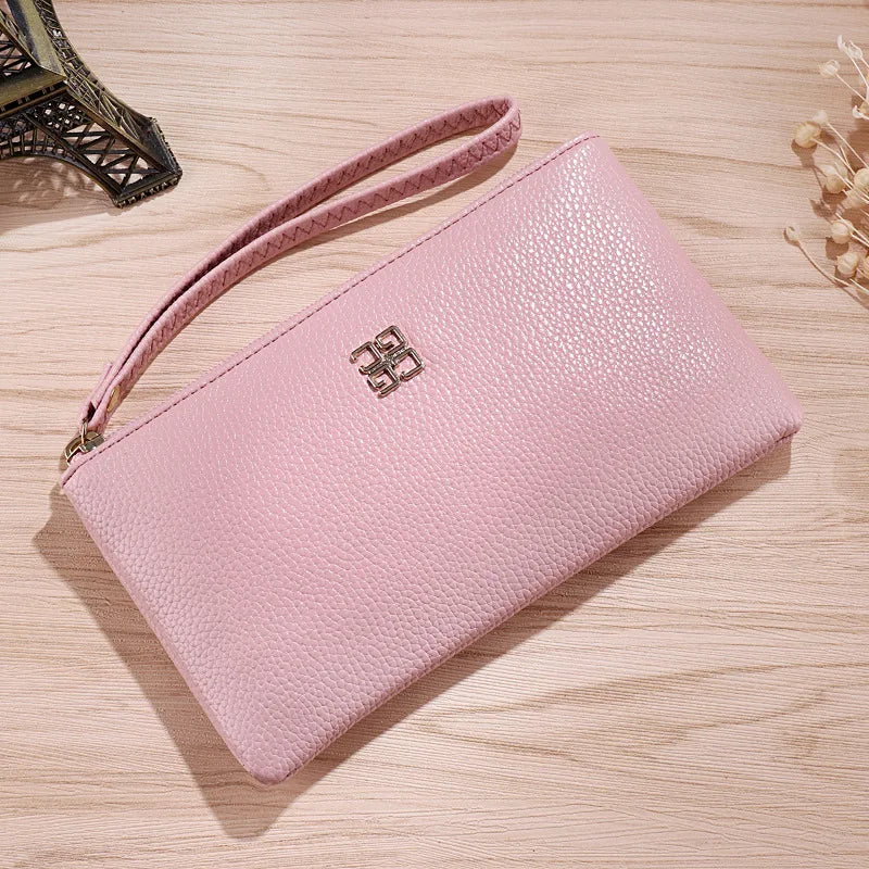 Portefeuille Femme Long Cuir - Grain Litchi avec Poche Téléphone et Zip