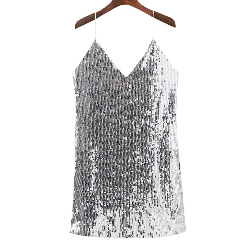 Robe Femme Dos Nu Pailletée Argentée - Sexy et Courte pour Soirée/Club