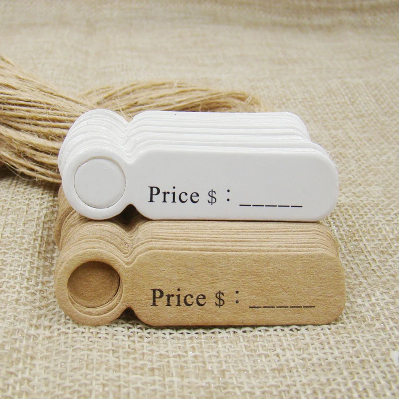 Étiquettes Prix Kraft Vierges 5x3 cm - 100 pcs + Ficelle Chanvre