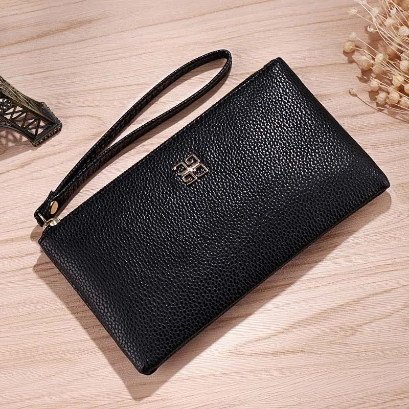 Portefeuille Femme Long Cuir - Grain Litchi avec Poche Téléphone et Zip
