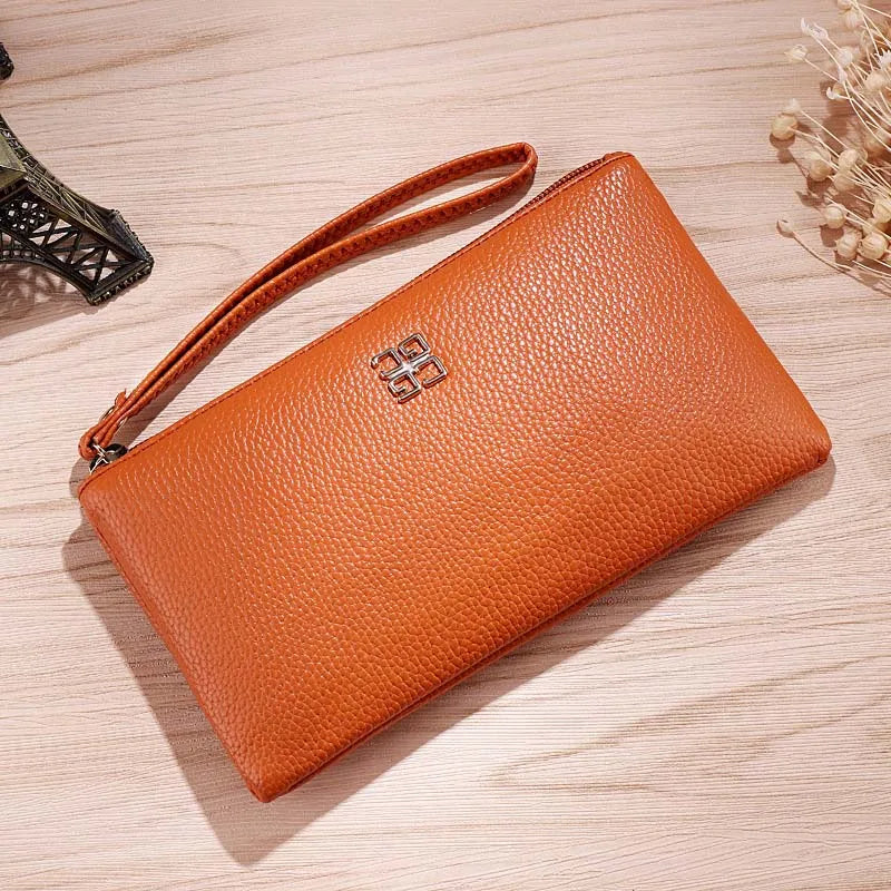 Portefeuille Femme Long Cuir - Grain Litchi avec Poche Téléphone et Zip