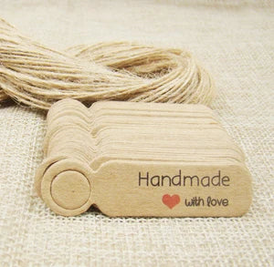 Étiquettes Prix Kraft Vierges 5x3 cm - 100 pcs + Ficelle Chanvre