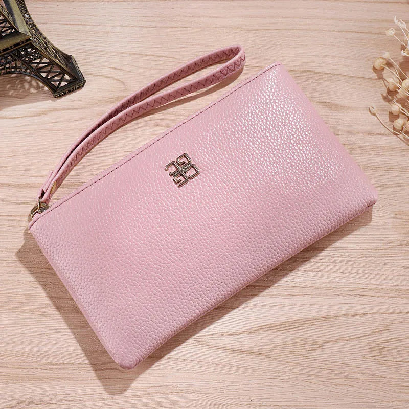 Portefeuille Femme Long Cuir - Grain Litchi avec Poche Téléphone et Zip