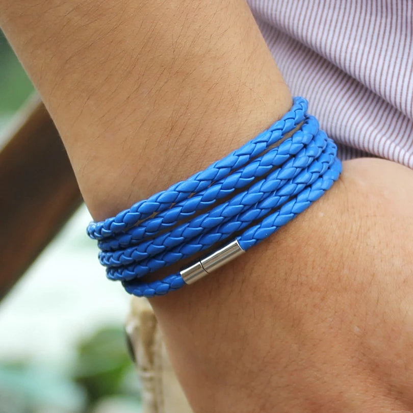Bracelet Cuir Noir Rétro - Multi Tours Style Biker