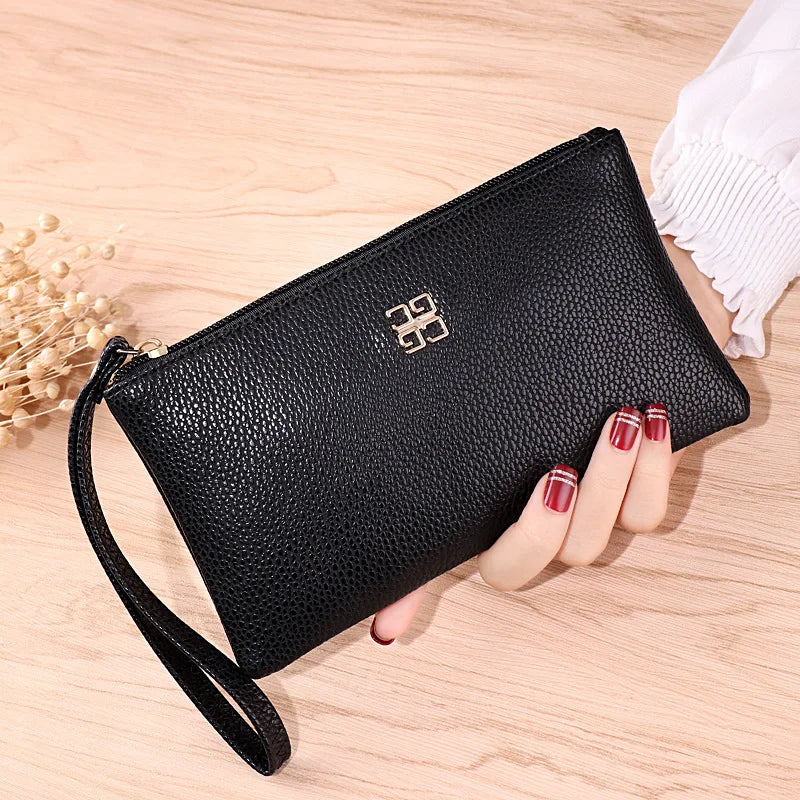 Portefeuille Femme Long Cuir - Grain Litchi avec Poche Téléphone et Zip