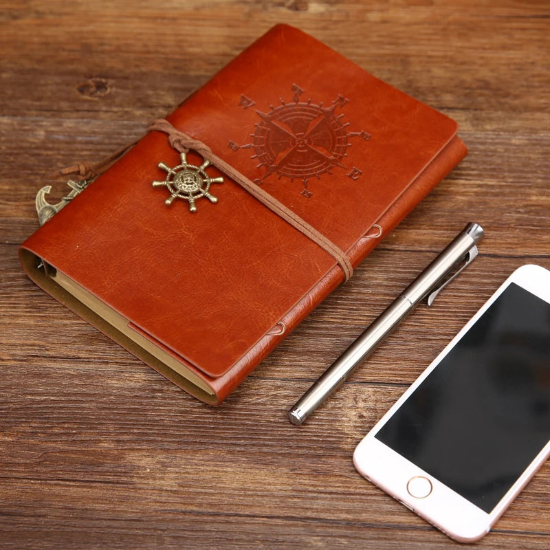 Carnet de Notes Spirale Rétro Cuir PU Ancre Pirate - Journal de Voyage