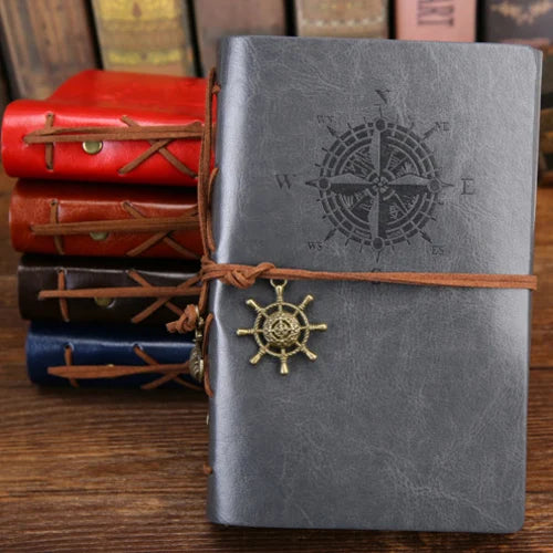 Carnet de Notes Spirale Rétro Cuir PU Ancre Pirate - Journal de Voyage
