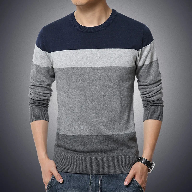 Pull Homme O-Neck Rayé Slim Fit - Tricot Casual Automne/Hiver
