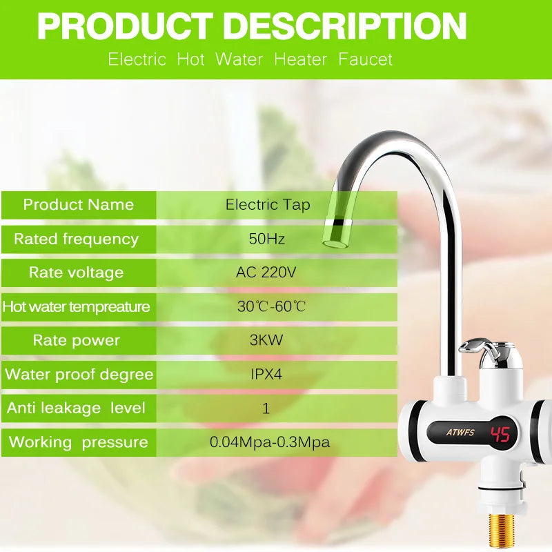 Robinet d’Eau Chaude Instantanée Électrique – 2100-5000W, Sans Réservoir, Contrôle Électronique