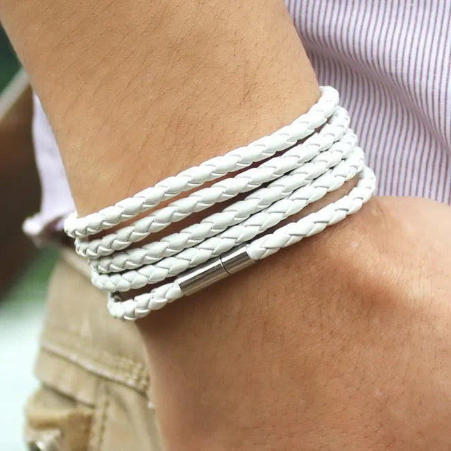 Bracelet Cuir Noir Rétro - Multi Tours Style Biker